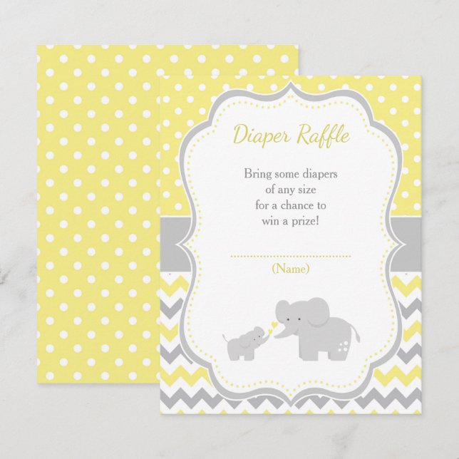 Carte D'accompagnement Baby shower jaune et gris éléphant (Devant / Derrière)
