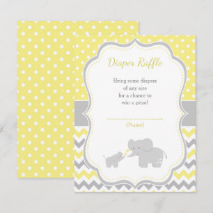 Carte D'accompagnement Baby shower jaune et gris éléphant