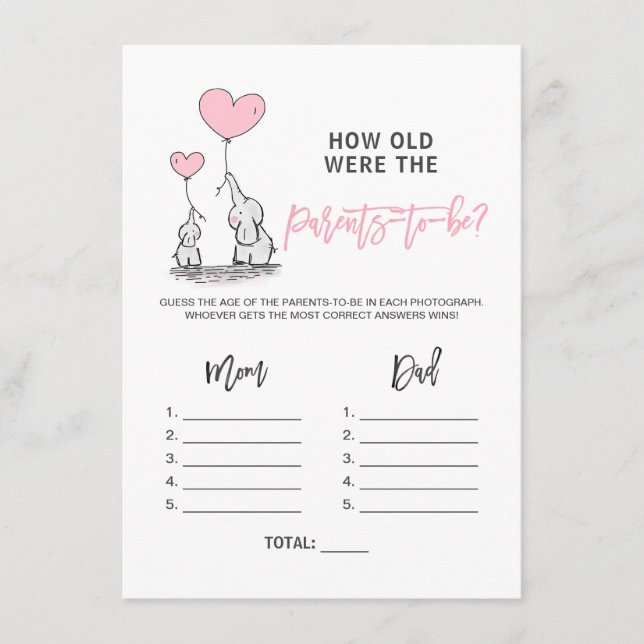 Carte D'accompagnement BABY SHOWER JEU Eléphant - Comment vieux parents p (Devant)