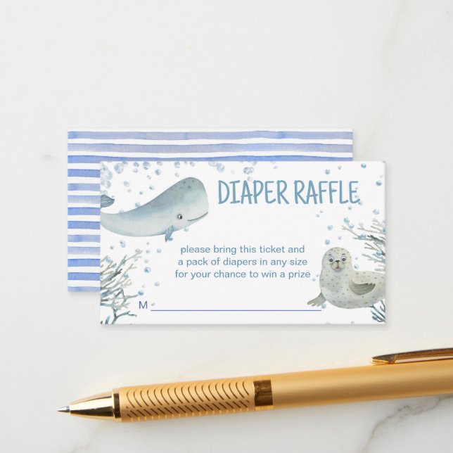 Carte D'accompagnement Baby shower marin et océanique tombole de couche m (Devant/Arrière en situation)