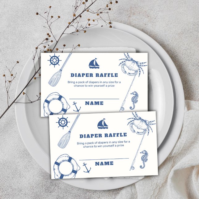 Carte D'accompagnement Baby shower minimal de pêche nautique de la pêche  (Minimal Nautical Fishing Diaper Raffle Baby Shower Enclosure Card)