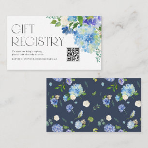 Carte D'accompagnement Baby shower moderne Blue Hydrangea QR Code Registr