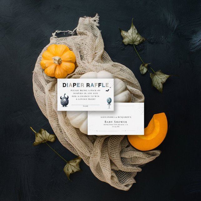 Carte D'accompagnement Baby shower monstre Halloween Raffle de couche mig (fall baby shower diaper raffle insert card we created a monster cute adorable watercolor)