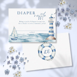 Carte D'accompagnement Baby shower nautique bleu carafe