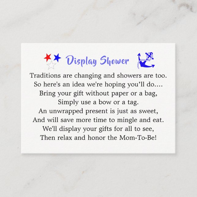 Carte D'accompagnement Baby shower nautique Boy marin bleu (Devant)