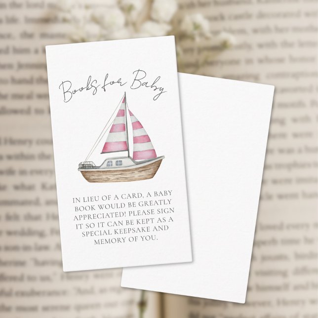 Carte D'accompagnement Baby shower Nautique Livres Rose Pour Bébé (Nautical Baby Shower Pink Books For Baby Enclosure Card )