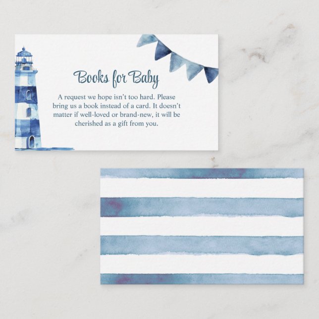 Carte D'accompagnement Baby shower Navy Lighthouse Livres pour bébé (Devant / Derrière)