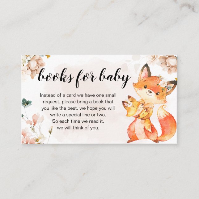 Carte D'accompagnement Baby shower Orange Floral Fox Livres pour bébé (Devant)