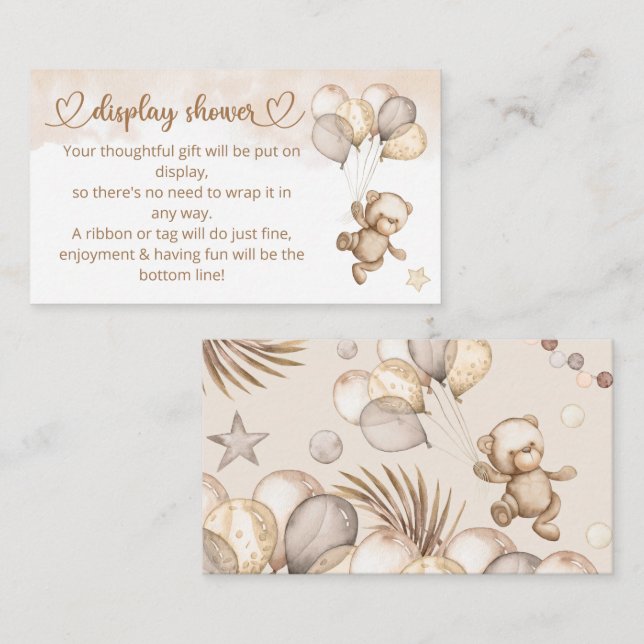 Carte D'accompagnement Baby shower ours bébé en peluche (Devant / Derrière)