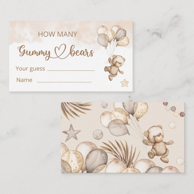 Carte D'accompagnement Baby shower ours bébé en peluche (Devant / Derrière)