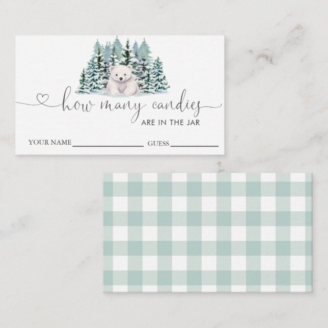 Carte D'accompagnement Baby shower Ours Polaire Devinez Combien De Candie (Devant / Derrière)