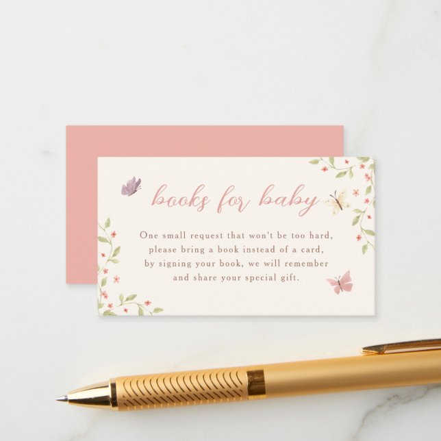 Carte D'accompagnement Baby shower Papillon Aquarelle Livres Pour Bébé (Devant/Arrière en situation)