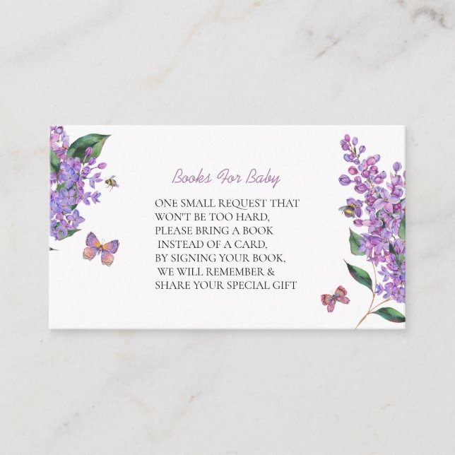 Carte D'accompagnement Baby shower papillon fleuri pourpre (Devant)