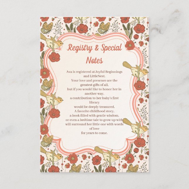 Carte D'accompagnement Baby shower | Papillons et fleurs poétiques Floral (Devant)