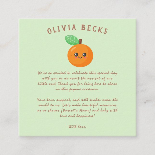 Carte D'accompagnement Baby-Shower Petite Orange Mignonne  (Devant)