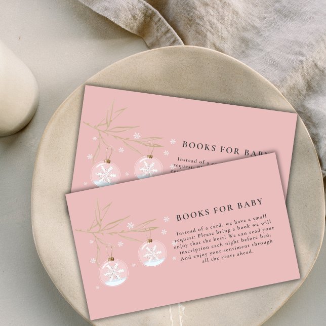 Carte D'accompagnement Baby shower Pink Winter Snowflake Livres pour bébé (Pink Winter Snowflake Baby Shower Books for Baby Enclosure Card)