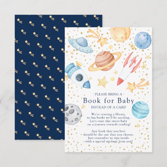 Carte D'accompagnement Baby shower pour garçons de l'espace extra-atmosph (Devant / Derrière)