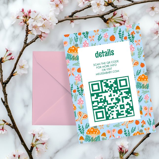 Carte D'accompagnement Baby shower QR CODE adorable de champignons d'esca (Snail Mushroom Cute Adorable QR CODE BABY SHOWER Enclosure Card
)