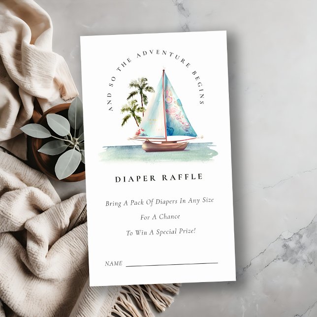 Carte D'accompagnement Baby Shower - Raffle de couche Palm Sailboat Bleu  (Créateur téléchargé)