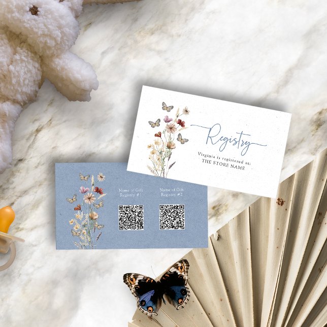 Carte D'accompagnement Baby Shower Registre Fleurs Bleues (Dusty Blue Floral Registry Baby Shower Enclosure Card by Painted Paperie
)