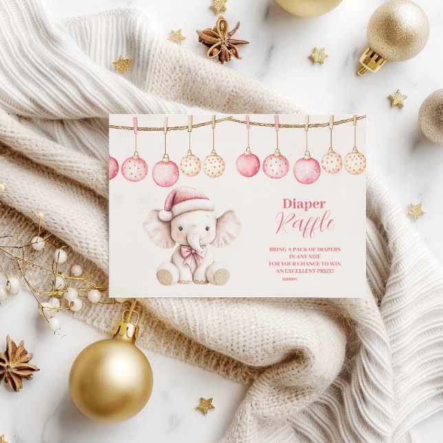 Carte D'accompagnement Baby shower rose de Noël Eléphant Diapper Raffer (Créateur téléchargé)