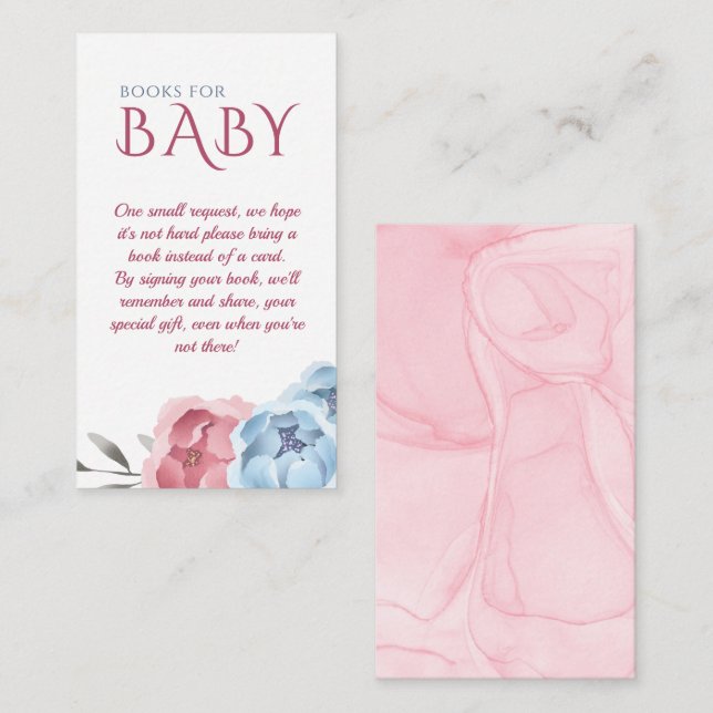 Carte D'accompagnement Baby Shower Rose Élégant Livres Fleuris Pour Bébé (Devant / Derrière)