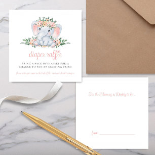 Carte D'accompagnement Baby shower rose Floral Eléphant Déchets Raffin
