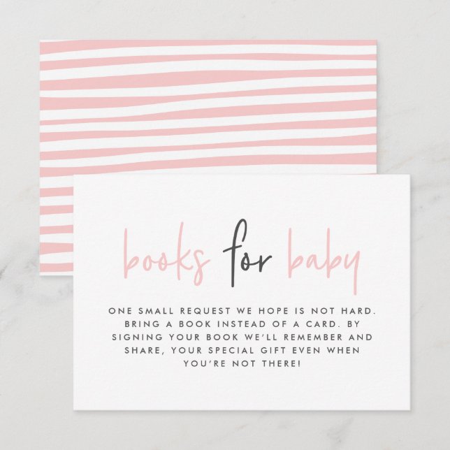 Carte D'accompagnement Baby shower rose livres modernes pour bébé (Devant / Derrière)