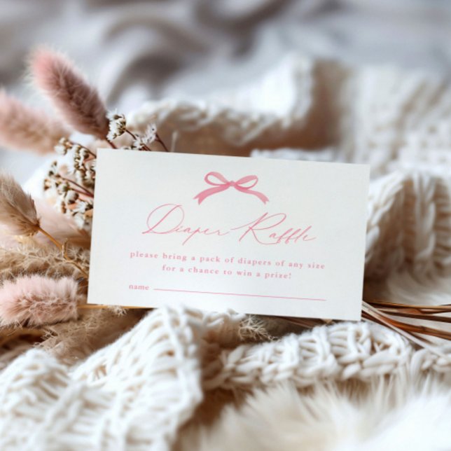 Carte D'accompagnement Baby shower simple de chaudière rose (Simple pink bow diaper raffle baby shower invitation enclosure cards.)