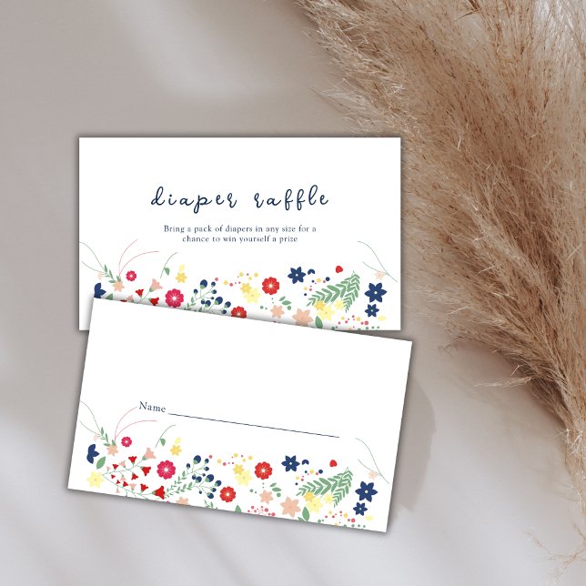 Carte D'accompagnement Baby shower simple Fleur sauvage de jauge (Simple Wildflower Diaper Raffle Baby Shower Enclosure Card)