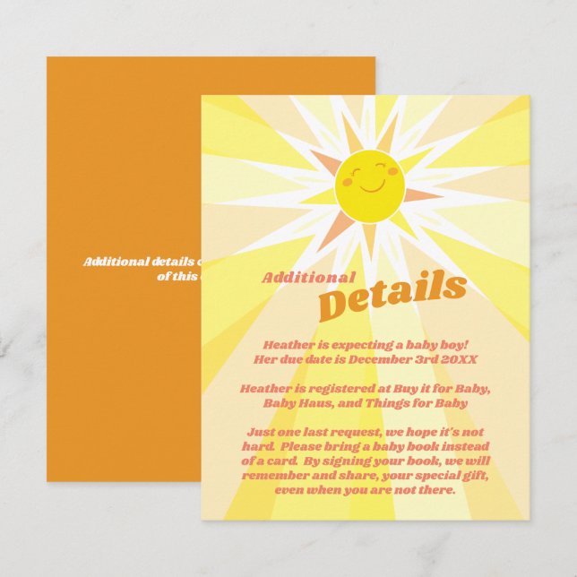 Carte D'accompagnement Baby shower solaire (Devant / Derrière)