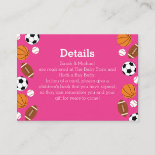 Carte D'accompagnement Baby shower sportif fille rose