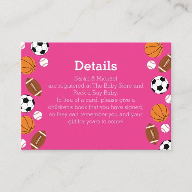 Carte D'accompagnement Baby shower sportif fille rose (Devant)