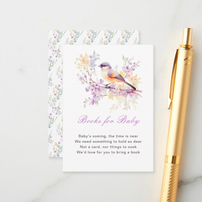 Carte D'accompagnement Baby shower Spring Cute Bird Livres Pour Bébé (Devant/Arrière en situation)