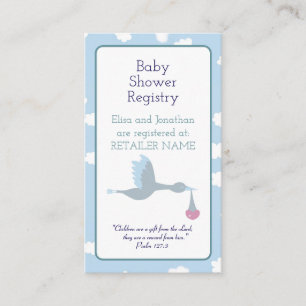 Carte D'accompagnement Baby shower Stork Garçon Ciel Bleu Nuages Bible Ve