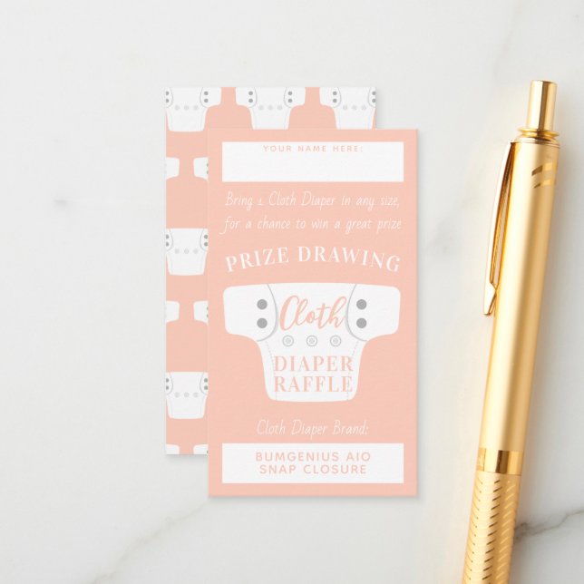 Carte D'accompagnement Baby shower Tickets à rabat en tissu Peach rose (Devant/Arrière en situation)