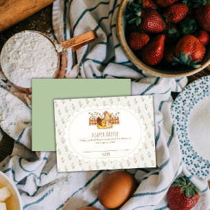Carte D'accompagnement Baby Shower Tirage de Couches Fleurie Poulet Vinta