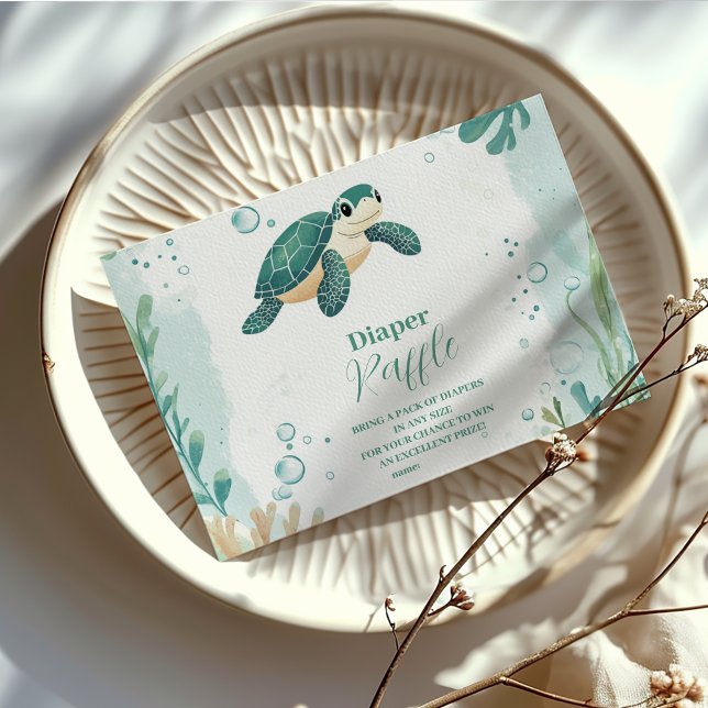 Carte D'accompagnement Baby shower Tortue de mer Aquarelle Diapper Raffin (Créateur téléchargé)