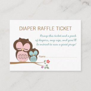 Carte D'accompagnement Baby shower turquoise Chouette Raffle Billet Inser