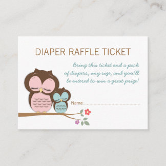 Carte D'accompagnement Baby shower turquoise Chouette Raffle Billet Inser