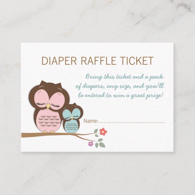 Carte D'accompagnement Baby shower turquoise Chouette Raffle Billet Inser (Devant)