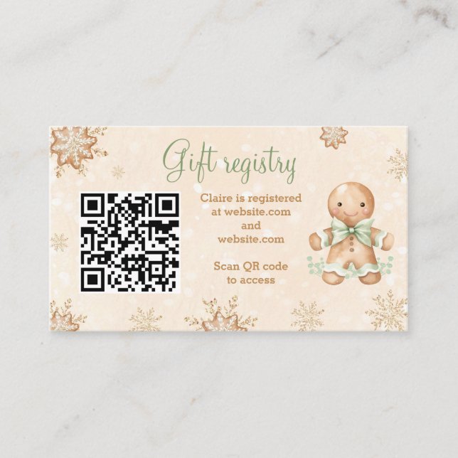 Carte D'accompagnement Baby shower vert pain d'épices Registre cadeau QR (Devant)