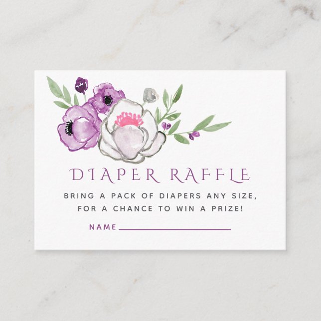 Carte D'accompagnement Baby Shower Violet et Sage Floral Tirage au Sort d (Devant)