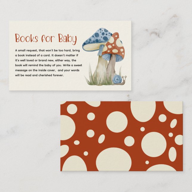 Carte D'accompagnement Baby shower Whimsical Mushroom Livres pour bébé (Devant / Derrière)