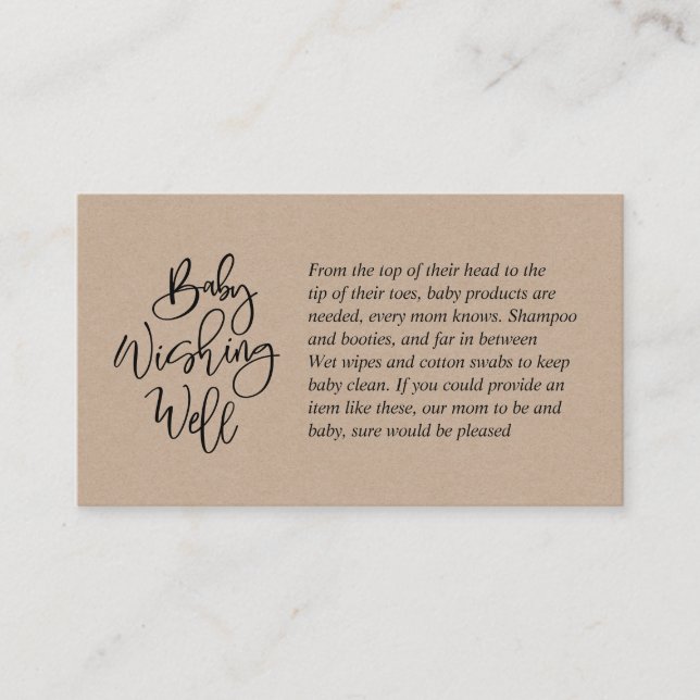Carte D'accompagnement Baby shower, Wishing Well, rustique Kraft Script (Devant)