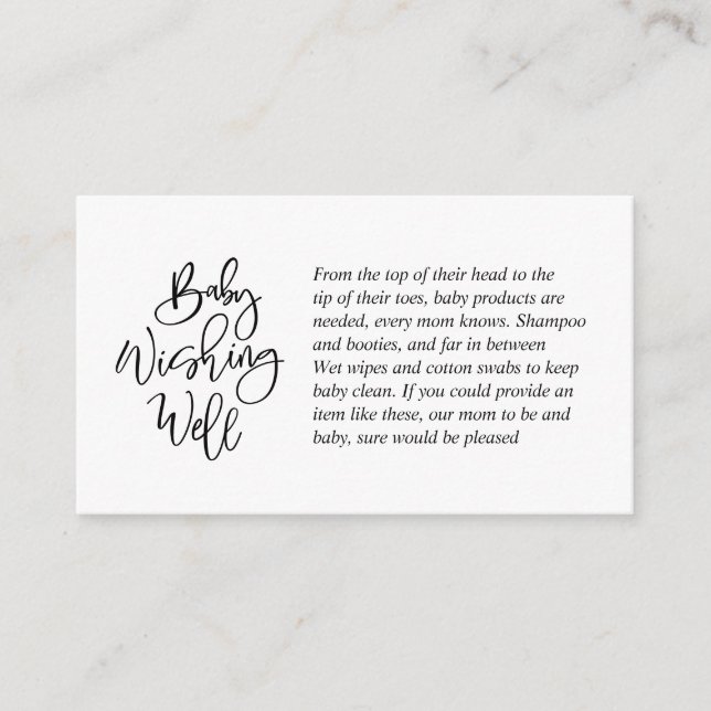 Carte D'accompagnement Baby shower, Wishing Well, Script noir créatif (Devant)