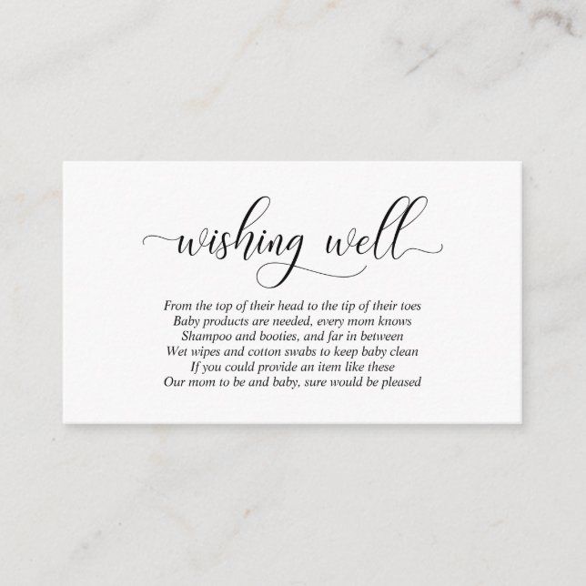 Carte D'accompagnement Baby shower, Wishing Well, Script noir moderne (Devant)