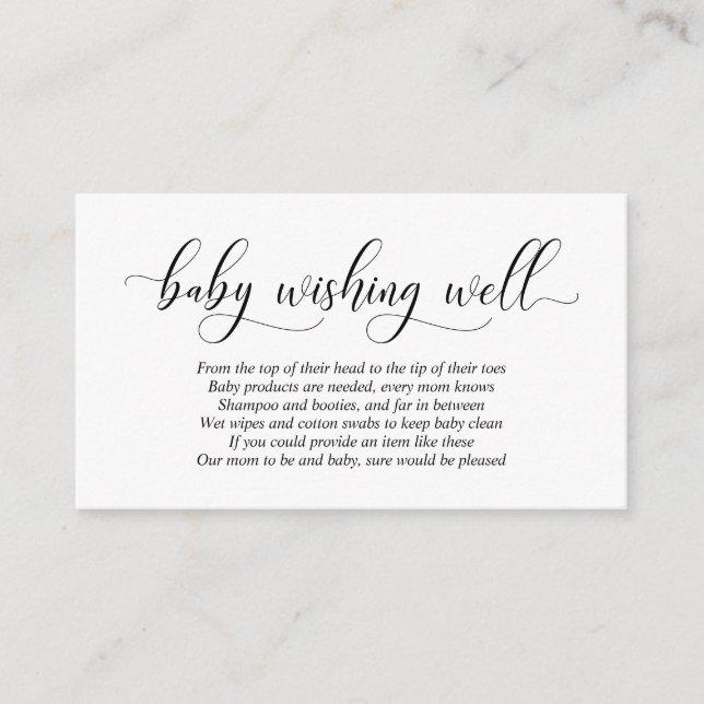 Carte D'accompagnement Baby shower, Wishing Well, Script noir moderne (Devant)