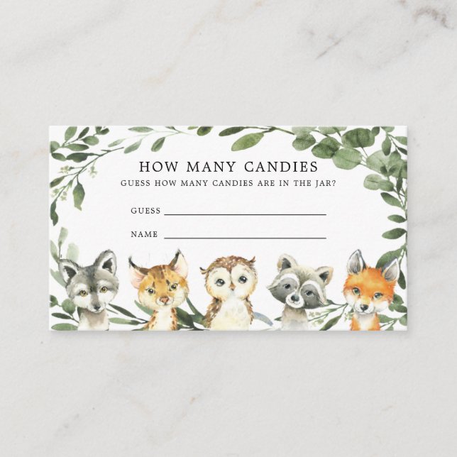 Carte D'accompagnement Baby shower Woodland Devine Combien de bonbons car (Devant)