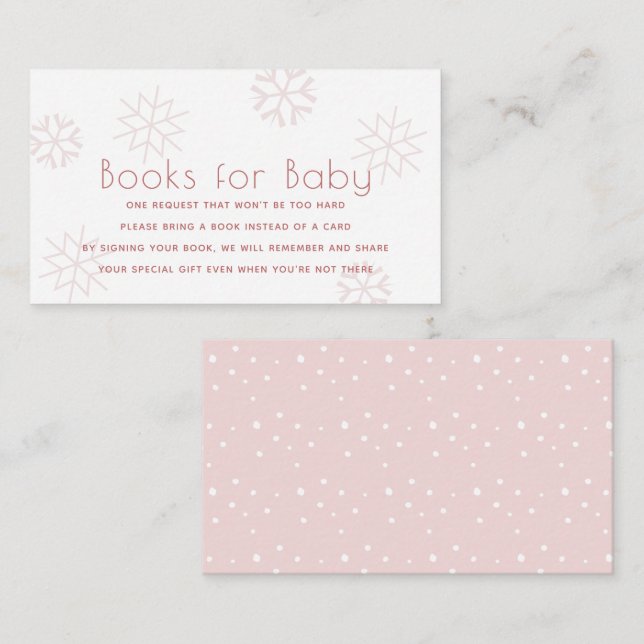 Carte D'accompagnement Baby showers de Snowflakes rose pour bébé Enclosu (Devant / Derrière)